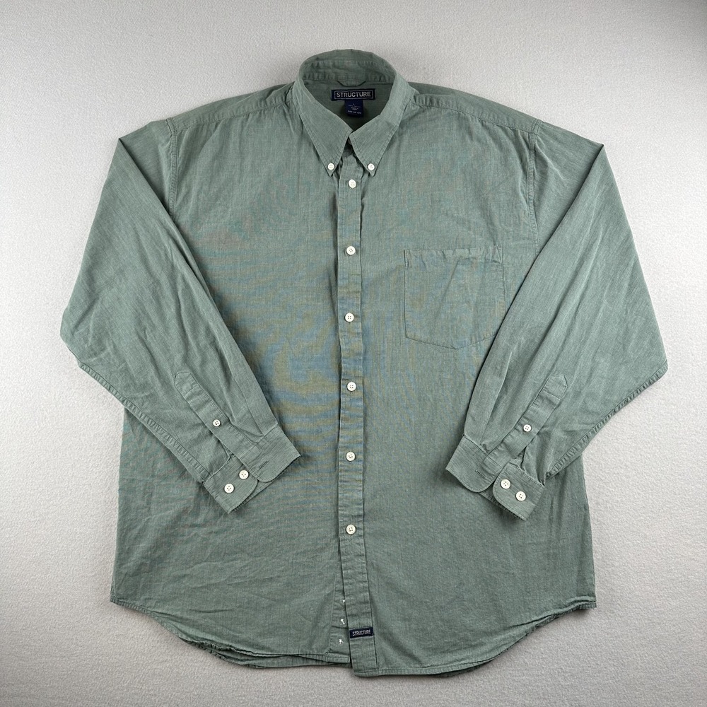 Structure Men's Green Button Up 100%‎ Cotton Long Sleeve Shirt Size Large